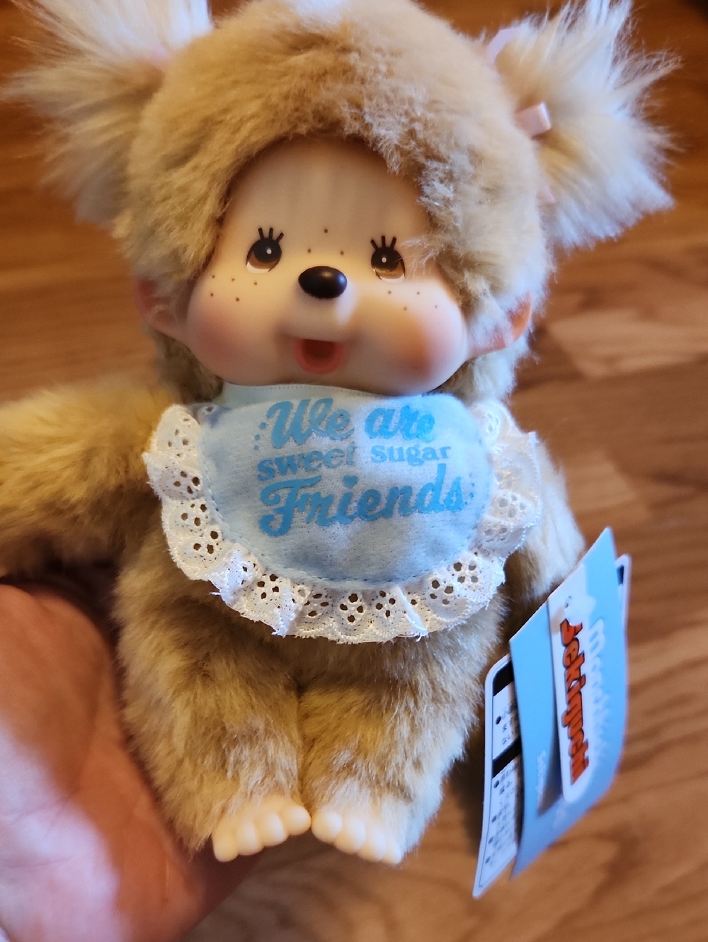 Monchhichi Plush Doll with Blue Bib - Sweet Sugar Friends